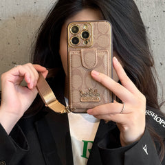 Leather CH Case With Wallet For iPhone And Strap For iPhone Coffee-LLB241737