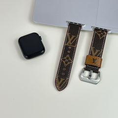 Classic Leather Monogram Apple Watch Band Big Printing-GELV064