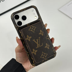 Premium Leather Monogram iPhone Case With Magnetic Wallet Big Printing For iPhone 17 Series-GELV089