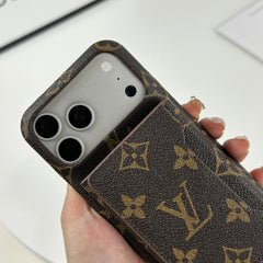 Premium Leather Monogram iPhone Case With Magnetic Wallet Big Printing For iPhone 17 Series-GELV089