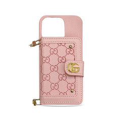 GG iPhone Case With Wallet And Strap Pink -ZY241720