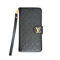 Chic Folding Monogram iPhone Case with Card Holder And Strap Black-GEHYL005