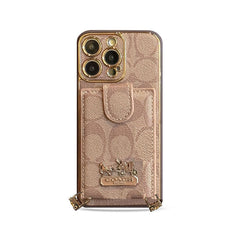 Leather CH Case With Wallet For iPhone And Strap For iPhone Coffee-LLB241737