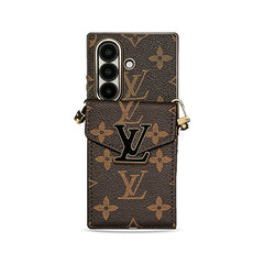 Luxury Leather Monogram Samsung Galaxy Z Fold Series Case With Card Holder And Strap-GELV103