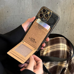 Leather CH Case With Wallet For iPhone And Strap For iPhone Coffee-LLB241737