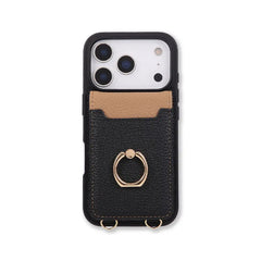 Leather iPhone Cases With Card Holder And Strap Black-BC25038