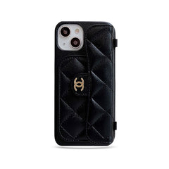 CC iPhone Case With Card Holder And Strap Black -SLK240104