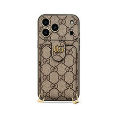 Classic  Leather GG iPhone Case With Card Wallet And Strap For iPhone 17 Series-GEGG160