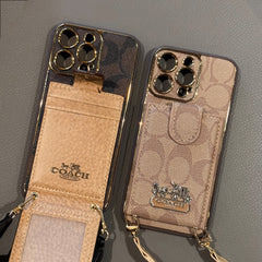 Leather CH Case With Wallet For iPhone And Strap For iPhone Coffee-LLB241737
