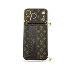 High-quality Leather Monogram iPhone Case With Wallet And Crossbody Strap For iPhone 17 Series-GELV153