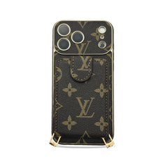 Refined Leather Monogram iPhone Case With Wallet And Crossbody Strap For iPhone 17 Series-GELV143