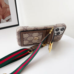Classic GG iPhone Case With Card Holder And Strap Brown-GKS251821