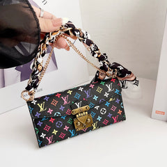Leather Folio Monogram iPhone Case With Card Holder And Crossbody Chain-GEMTY003
