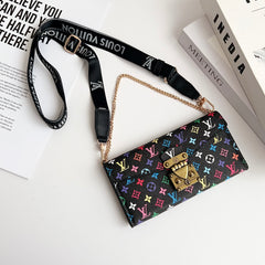 Leather Folio Monogram iPhone Case With Card Holder And Crossbody Chain-GEMTY003