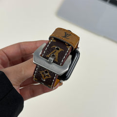 Luxury Leather Monogram Apple Watch Band Small Printing-GELV065
