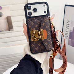 Classic Leather Monogram iPhone Case With Card Holder And Strap-MYK251605