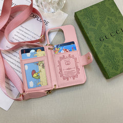 GG iPhone Case With Wallet And Strap Pink -ZY241720