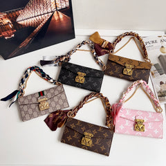 Luxury Leather Folio Monogram iPhone Case with Wallet And Wristlet Lanyard-GEMTY004