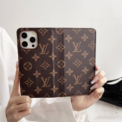 Folio Leather Monogram iPhone Case With Card Holder and Coin Pocket-PTK241608