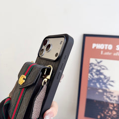 Classic Leather GG iPhone Case With Card Holder And Strap Black-YHK251106