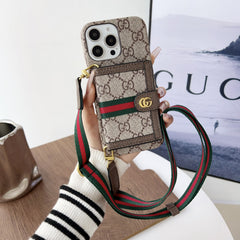 GG iPhone Case With Wallet And Crossbody Strap Brown -XK240330