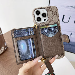 GG iPhone Case With Wallet And Crossbody Strap Brown -XK240330