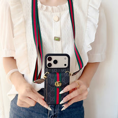 Classic Leather GG iPhone Case With Card Holder And Strap Black-YHK251106
