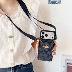 Leather CH iPhone Case With Card Holder And Strap-DKP251105