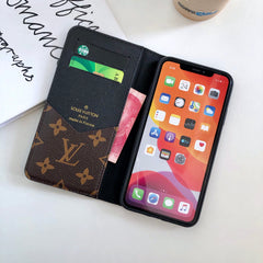 Folding Leather Monogram iPhone Case with Card and Cash Slots Big Printing-GEHYL002