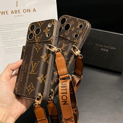 Classic Monogram iPhone Case With Card Holder And Strap For iPhone 17 Series-GELV009