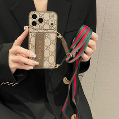 Trendy GG iPhone Case With Wallet And Crossbody Strap For iPhone 17 Series-GEGG008