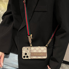 Trendy GG iPhone Case With Wallet And Crossbody Strap For iPhone 17 Series-GEGG008