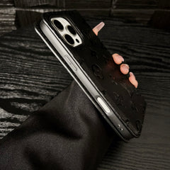 Premium Leather Folio Monogram iPhone Case With Card Holder-GEHYL001