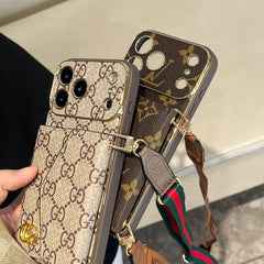 Premium GG iPhone Case With Wallet And Crossbody Strap For iPhone 17 Series-GEGG001