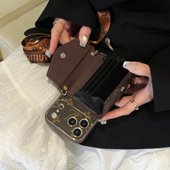 Leather Monogram iPhone Case With Card Holder And Strap For iPhone 17 Series-GELV002