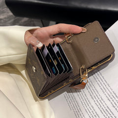 Premium  Leather GG iPhone Case With Card Wallet And Crossbody Strap For iPhone 17 Series-GEGG165