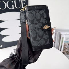 Premium Leather CH iPhone Case With Card Holder And Strap-LBPL001