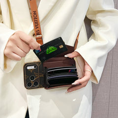 High-quality Leather  Monogram iPhone Case With Wallet And Crossbody Strap For iPhone 17 Series-GELV168
