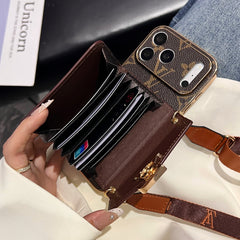 High-quality Leather  Monogram iPhone Case With Wallet And Crossbody Strap For iPhone 17 Series-GELV168
