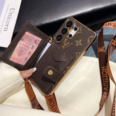 Luxury Leather Monogram Samsung Galaxy S Series Case With Wallet And Crossbody Strap-GELV170