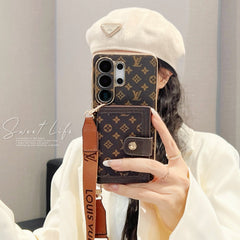 Luxury Leather Monogram Samsung Galaxy S Series Case With Wallet And Crossbody Strap-GELV170
