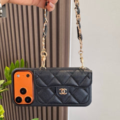 Elegant  Leather  CC iPhone Case  With Wallet And Crossbody Strap-GECC189