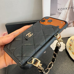 Elegant  Leather  CC iPhone Case  With Wallet And Crossbody Strap-GECC189