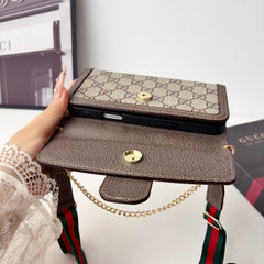 Classic Leather GG iPhone Case With Flip Wallet And Crossbody Strap-GEGG217