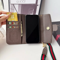 Classic Leather GG iPhone Case With Flip Wallet And Crossbody Strap-GEGG217