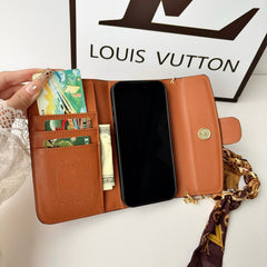 High-quality Leather Monogram iPhone Case With Flip Wallet And Chain-GELV218