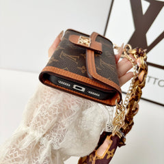 High-quality Leather Monogram iPhone Case With Flip Wallet And Chain-GELV218