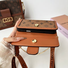Premium Leather Monogram iPhone Case With Flip Wallet And Crossbody Strap-GELV219